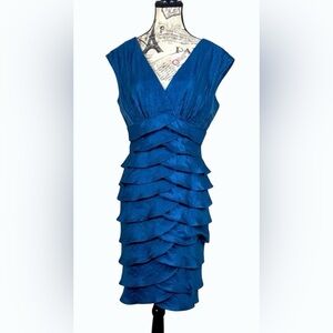 London Times Fun Flirty BlueTiered Party Midi Dress size 8